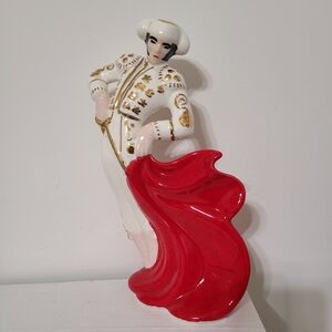 Matador Bull Fighter Torero Ceramic Statue Figurine with Red Cape Gold Accents